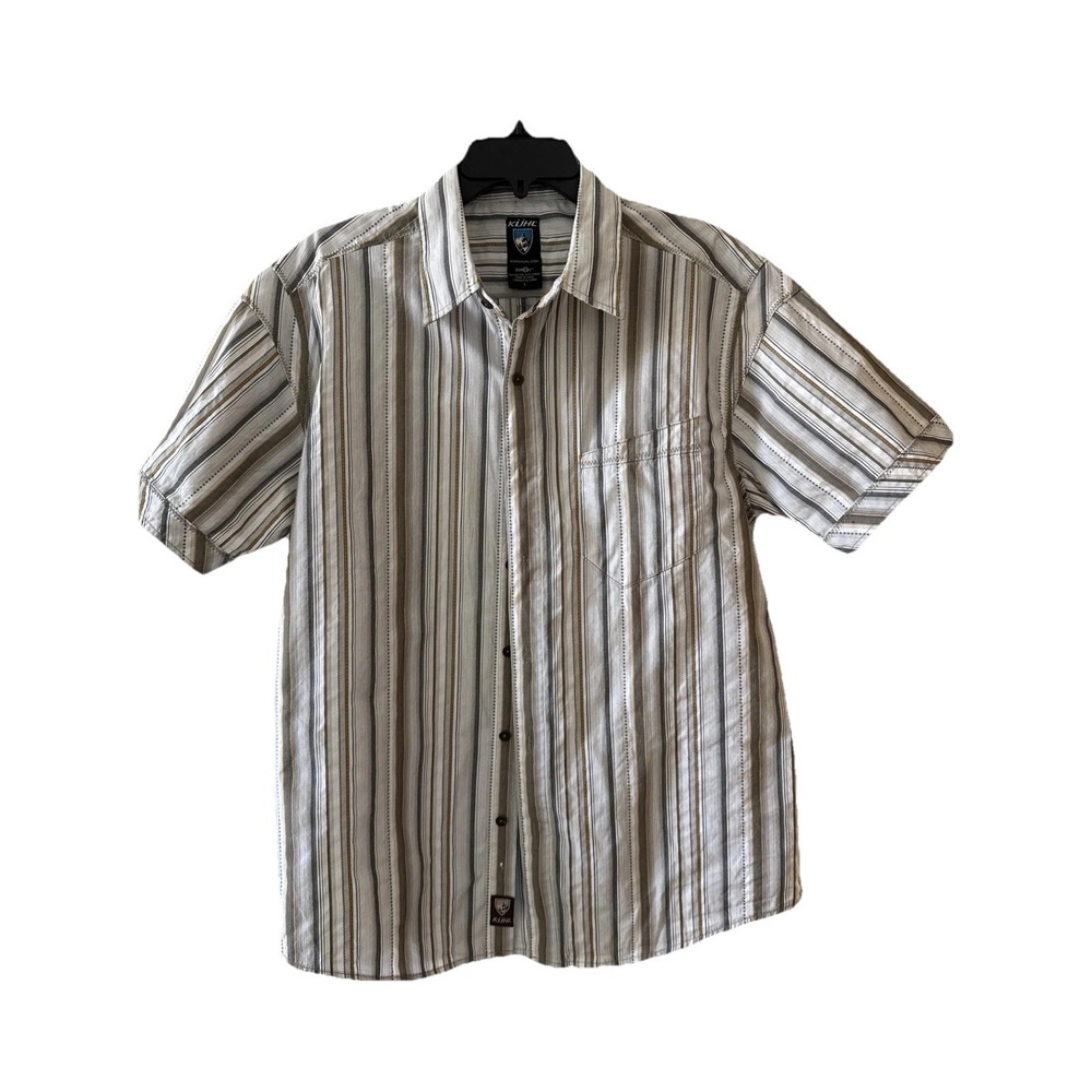 Kuhl Suncel Button Up Short Sleeve Outdoor‎ Hiking Shirt Men's LARGE Logo Pocket